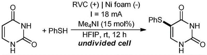 General reaction scheme for the electrochemical synthesis of 5-arylthiouracil