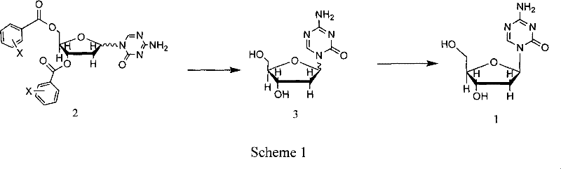 Scheme 1 showing the hydrolysis of the protected intermediate to yield Decitabine