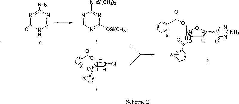 Scheme 2 detailing the synthesis of the protected nucleoside intermediate via glycosylation