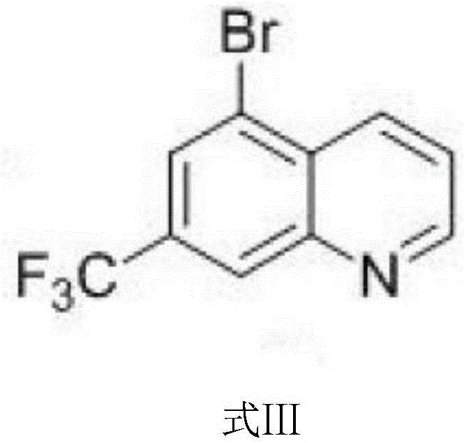 Chemical structure of 5-bromo-7-trifluoromethyl quinoline (Formula III) showing the target pharmacophore