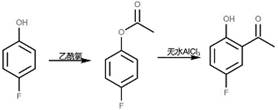 Conventional Fries rearrangement synthesis route using p-fluorophenol and AlCl3