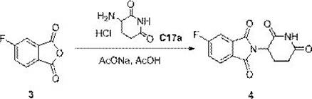Final substitution reaction scheme forming 2-(2,6-dioxo-piperidin-3-yl)-5-fluoro-isoindole-1,3-dione