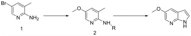Two-step synthesis route from compound 1 to 5-methoxy-7-azaindole