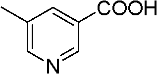 Chemical structure of 5-methylnicotinic acid showing the pyridine ring with methyl and carboxylic acid substituents