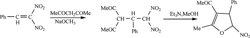 Conventional two-step synthesis of 5-nitro-4,5-dihydrofuran derivatives showing harsh conditions and toxic byproducts