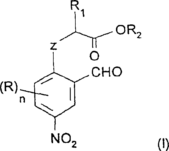 General structure of novel nitroaromatic intermediates Formula I prime showing variable R groups and nitro position
