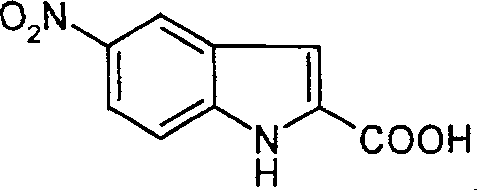 Chemical structure of 5-nitroindole-2-carboxylic acid showing the nitro group and carboxylic acid moiety