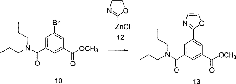 Synthesis of methyl 3-bromo-5-[(dipropylamino)carbonyl]benzoate to oxazolyl derivative via Negishi coupling