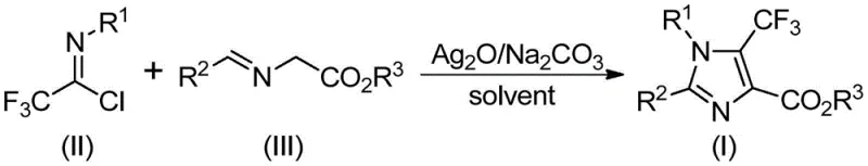 Specific example reaction scheme showing the synthesis of compound I-1 from specific reactants