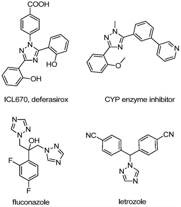 Examples of bioactive molecules containing 1,2,4-triazole scaffolds such as Deferasirox, Fluconazole, and Letrozole