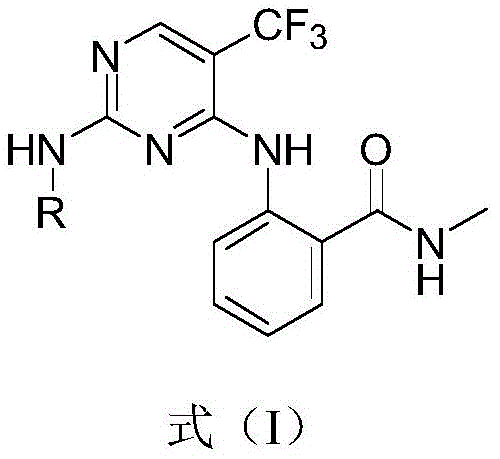 General chemical structure of 5-trifluoromethylpyrimidine derivatives showing variable R group