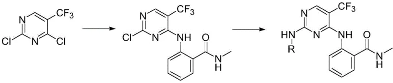 Overall synthesis route showing two-step process from dichloro precursor to final derivative