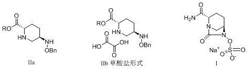 Chemical structures of 5R-benzyloxyaminopiperidine-2S-formate intermediates IIa, IIb and final Avibactam product I