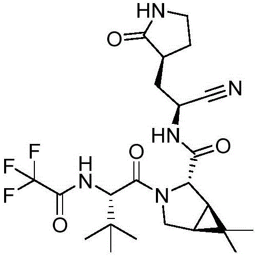 Chemical structure of Nirmatrelvir showing the key 6,6-dimethyl-3-azabicyclo hexane segment