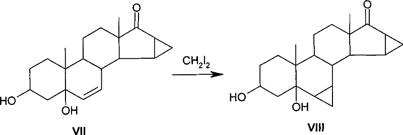 Prior art reaction showing synthesis of compound VIII from VII using methylene iodide