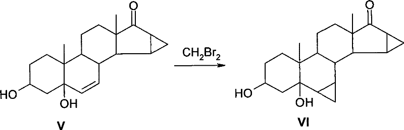Specific preferred reaction scheme for synthesizing 6,7-methylene steroids using dibromomethane