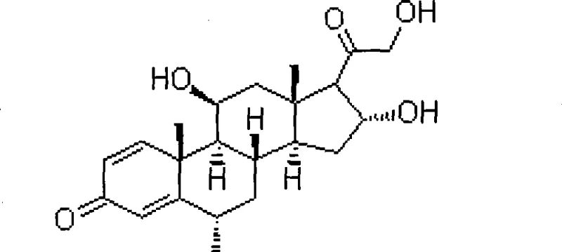 Chemical structure of 6 alpha-methylprednisolone showing the core steroid skeleton