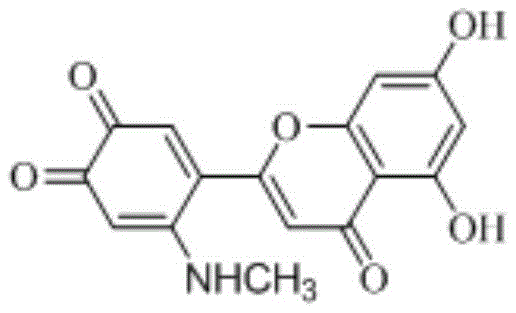 Structure of a representative 6'-methylamino-luteolin derivative synthesized via the novel oxidative Michael addition pathway