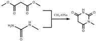 Cyclization reaction of dimethyl malonate and N-methylurea to form 1-methyl barbituric acid