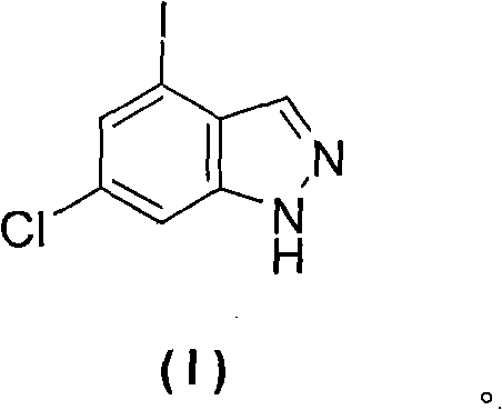 Chemical structure of 6-chloro-4-iodoindazole showing the core indazole scaffold with chlorine and iodine substituents
