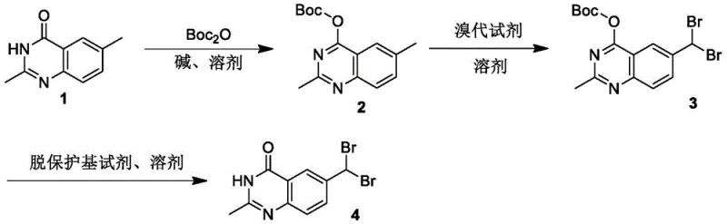 Core synthesis route showing Boc-protection, selective bromination, and deprotection steps