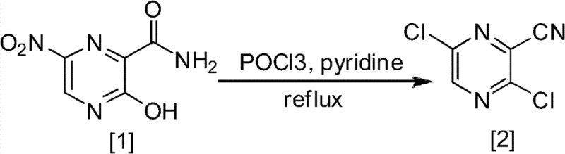 Conventional synthesis route showing harsh chlorination with POCl3