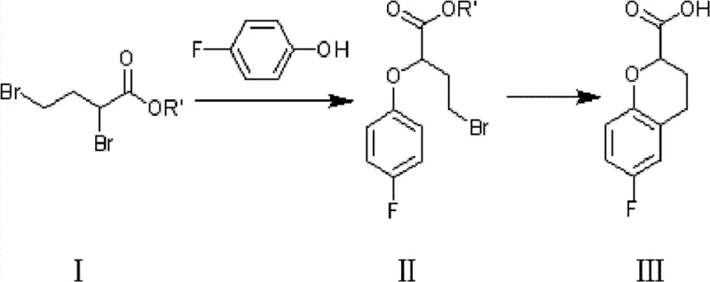 Novel three-step synthesis route from dibromo ester to chromene acid