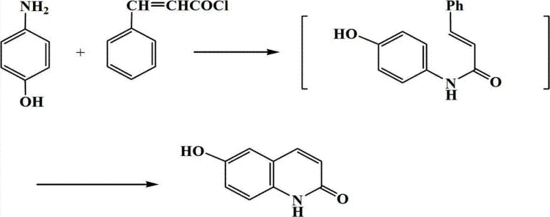 Reaction scheme showing the synthesis of 6-hydroxy-2(1H)-quinolinone from 4-hydroxyaniline and cinnamoyl chloride
