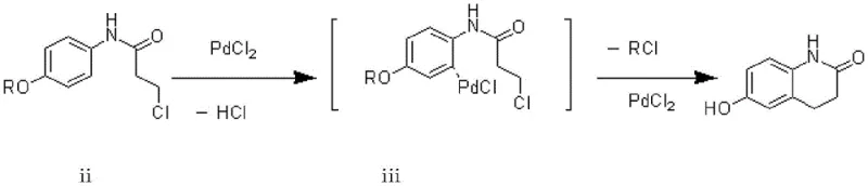 Reaction mechanism showing PdCl2 coordination and dealkylation pathway