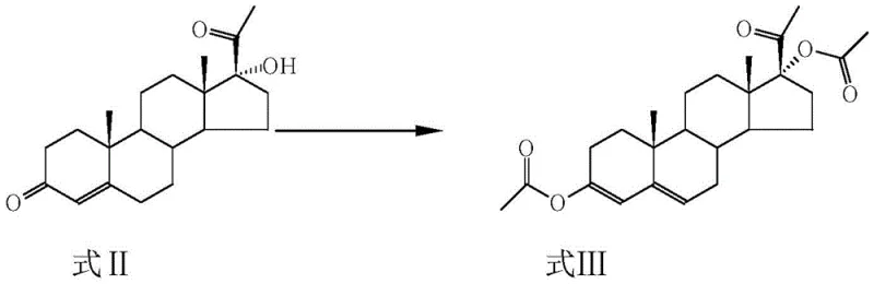 Chemical structure conversion of 17α-hydroxyprogesterone to the acetylated intermediate via acylation
