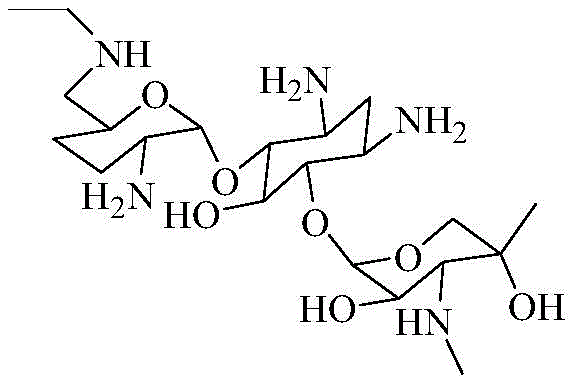 Chemical structure of 6'-N-ethyl gentamicin C1a showing the ethyl group modification on the gentamicin C1a backbone