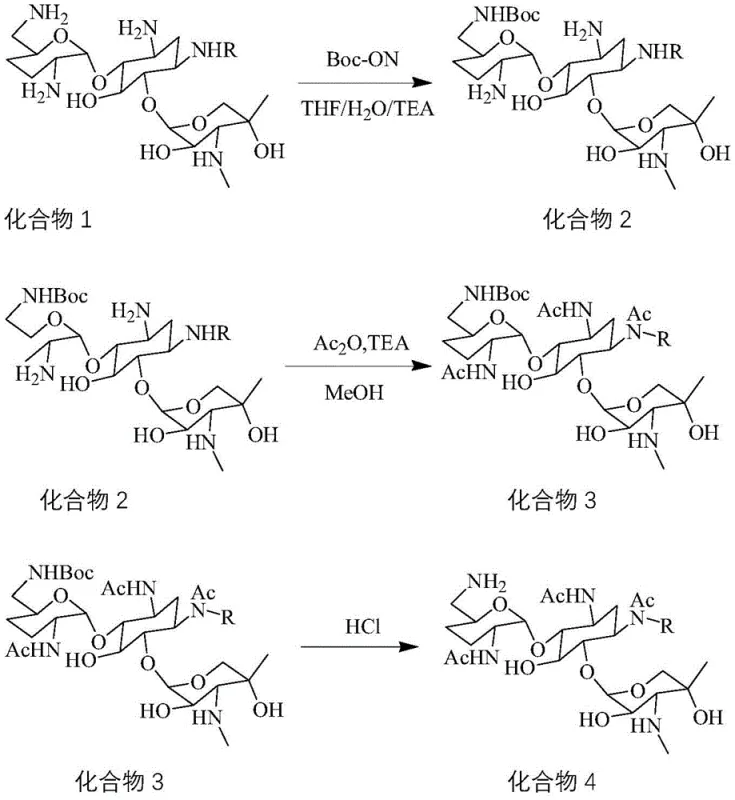 Reaction scheme showing the protection and acetylation steps from Compound 1 to Compound 4