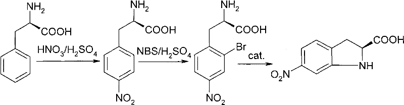 Reaction scheme showing the three-step synthesis from L-Phenylalanine to the target indoline derivative