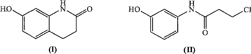 Chemical reaction scheme showing the intramolecular Friedel-Crafts alkylation of N-(3-chloropropionyl)-3-aminophenol to 7-Hydroxy-3,4-dihydroquinolone using solid acid catalyst