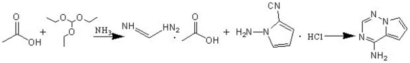 Synthesis of 4-aminopyrrolo triazine via triethyl orthoformate and ammonia gas reaction