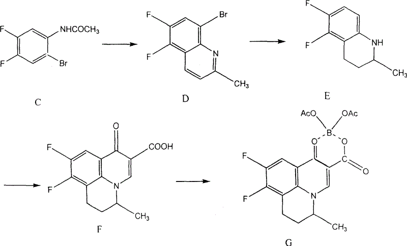 Complete synthetic route from 3,4-difluoroaniline to Nadifloxacin showing key intermediates