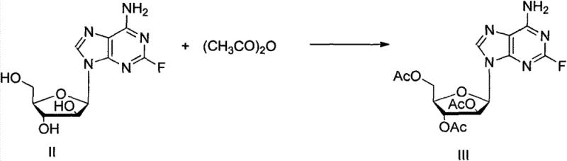 Acetylation protection of 2-fluoro-vidarabine to form triacetyl intermediate III