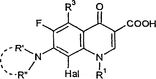 General chemical structure of 8-halo-quinolone carboxylic acid derivative substrate