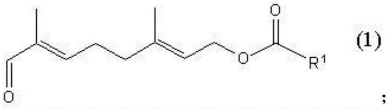 Chemical structure of 8-oxo-3,7-dimethyl-octadienyl carboxylate compound (Formula I)
