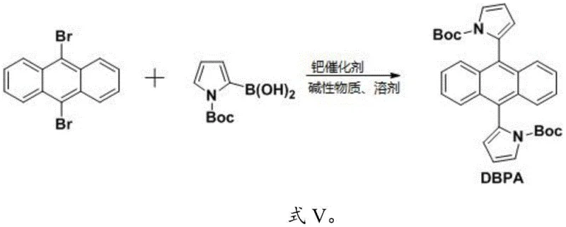 Reaction scheme V showing Suzuki coupling synthesis of DBPA from 9,10-dibromoanthracene