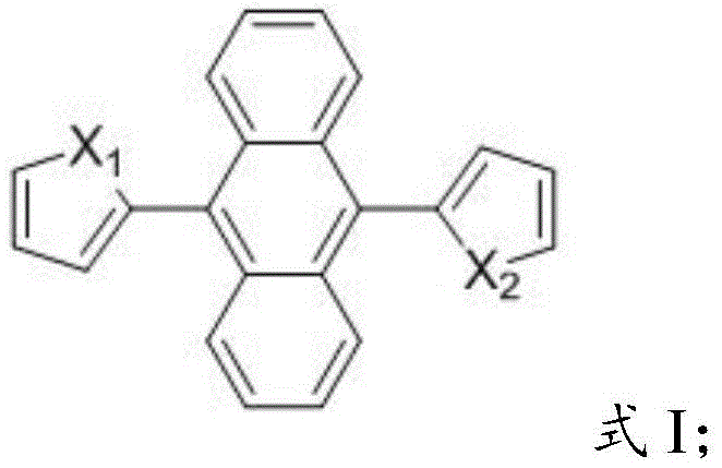 General chemical structure of 9,10-thiophene/furyl anthracene AIE compounds showing variable heterocyclic substituents