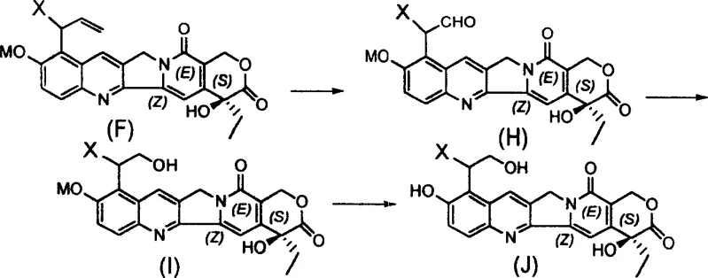 Reaction scheme illustrating the conversion of allyl ether intermediates to 9-alkyl substituted camptothecin derivatives via Claisen rearrangement and subsequent functionalization