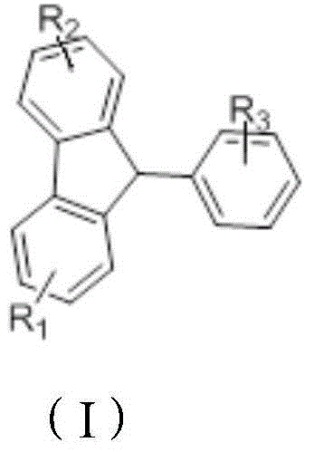 General chemical structure of 9-aryl fluorene compounds showing substituent positions R1, R2, and R3