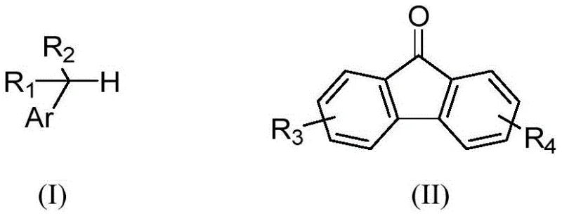 General structural formulas of toluene derivatives and fluorenone reactants for photochemical synthesis