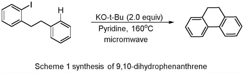 Prior art synthesis of dihydrophenanthrene using high temperature microwave conditions and toxic pyridine solvent