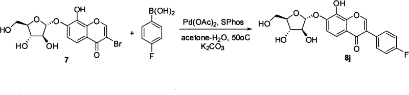 Specific example of Suzuki coupling reaction converting bromo-intermediate to fluoro-analogue 8j