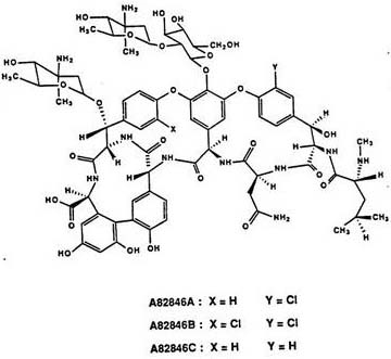 Chemical structures of A82846A, A82846B, and A82846C showing structural similarities