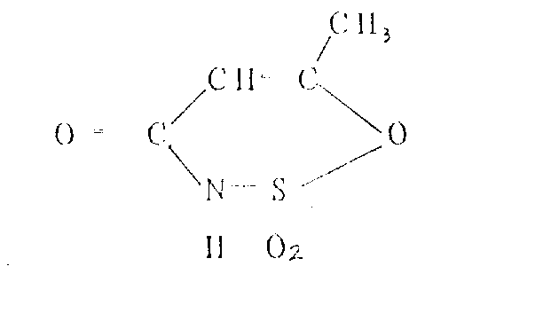 Chemical structure of 6-methyl-3,4-dihydro-1,2,3-oxathiazine-4-one 2,2-dioxide (Acesulfame K)