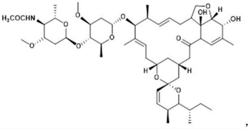 Chemical structure of Acetamido Abamectin showing key functional groups including C5-OH, C4-NHCOCH3, and C7-OH