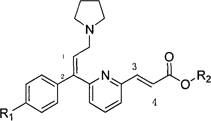 Chemical structure of the target Formula I compound showing the E,E-configuration essential for Acrivastine activity